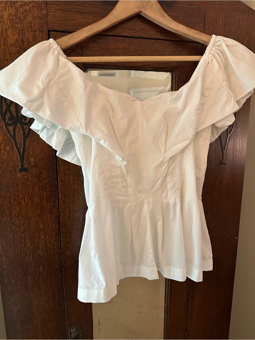 Free People White Off-Shoulder Ruffle Smocked Back Blouse Sz Medium Cottagecore
